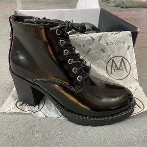 Harlow Black Chunky Heeled Boots - Black - Zippered Sides - Lace Up - Size 7